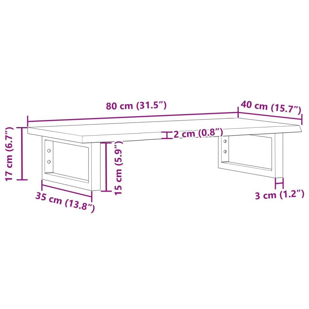 Blat pod umywalkę z litego drewna dębowego ze stalowym uchwytem, 80 x 40 cm, obciążenie do 100 kg, montowany na ścianie, regał do szafki pod umywalkę i do przechowywania w toalecie dla gości