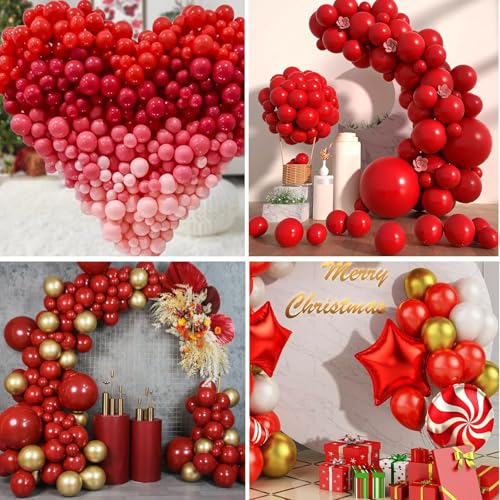 Image of Red and White Balloons Arch Kit,130pcs Red Latex Balloon Garland,Different Sizes White Balloon for Wedding,Mother's Day,Valentine's Day,Birthday,Christmas Party Decorations