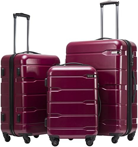 Coolife Luggage Expandable 3 Piece Sets PC+ABS