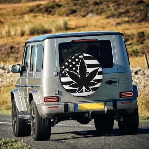 Image of Spare Tire Cover Marijuana Leaf with American Flag Wheel Covers USA Flag Weatherproof Universal Wheel Protectors for Rv SUV Camper Travel Trailer 17 Inch