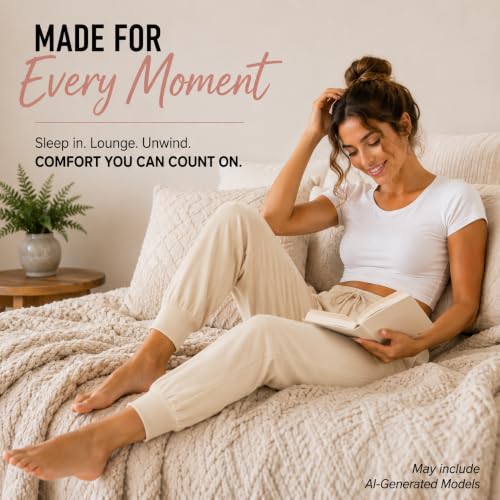 Image of Essential Elements Womens 3 Pack 100% Cotton Joggers Lounge PJ Sweatpants | Soft Breathable Everyday Knit With an Elastic Waist and Tapered Fit, Cozy for Sleep, Workouts and Casual Wear