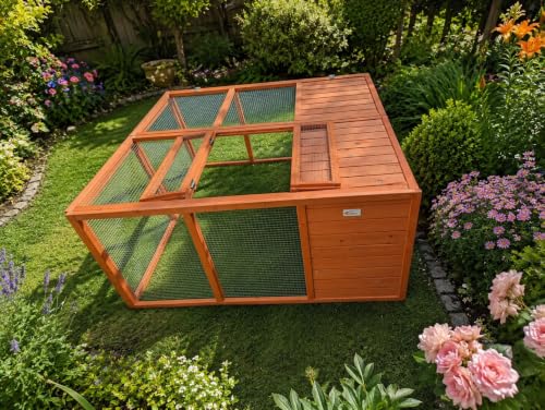 Bunny Business Rabbit and Guinea Pig Run Partly Sheltered from the elements Foldable Stained in Red Cedar Wind and Rain Cover Run Size: 122 x 122 x 61 cms L x D x H