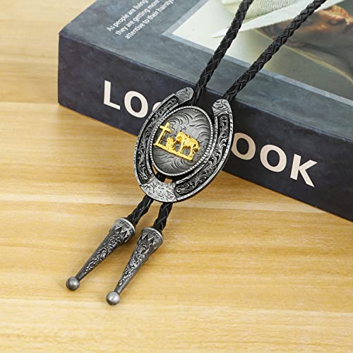 Image of HUABOLA CALYN Bolo Tie for Men- Western Cowboy Native American Golden Horse Bolo Tie