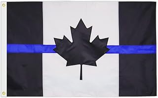 Heavy Duty Thin Blue Line Canada Flag 3x5Ft- Longest Lasting Nylon 210D Embroidered Maple Leaf |Honoring Law Enforcement Officers Black Candian ThinBlue Police Flags Gift Yard House Banner