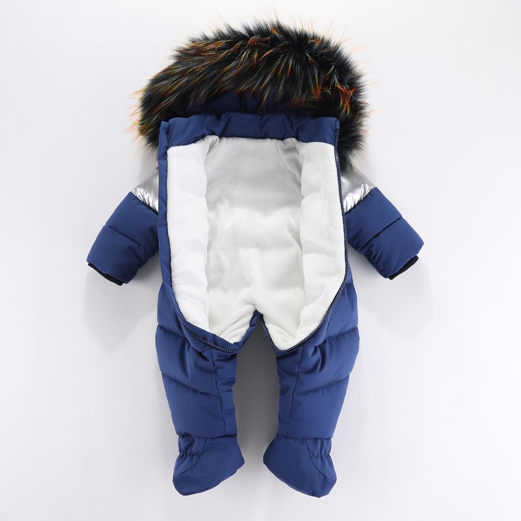 BRONG Inverno Bambino Tuta da Neve con Cappuccio Tuta Bambine Pile Pagliaccetto Scarpette Abbigliamento Neonato Cerniera Cappotto Completi con Guanti