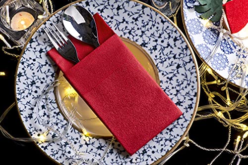 Moyes Home Red Dinner Napkins with Silverware Pocket (50 Pack) – Linen-Feel Disposable Cloth-Like Paper Napkins for Christmas, Valentine’s & Festive Dinners, Pre-Folded 16x16 in by Moyes Home - Used condition - US$13.91