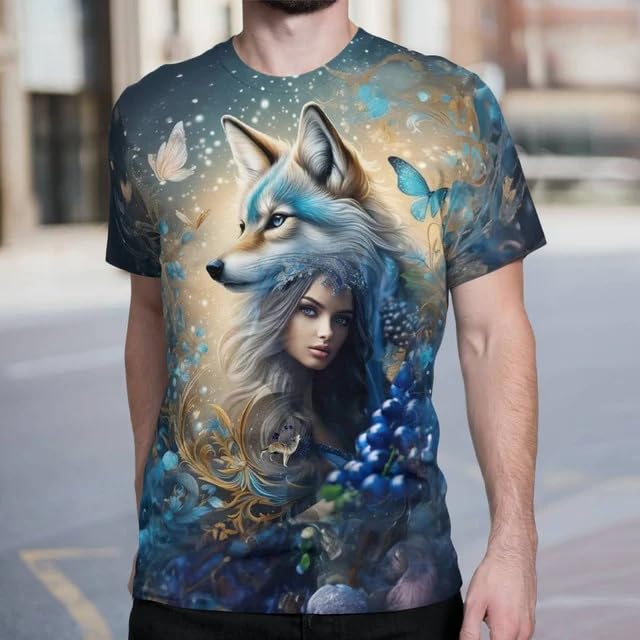 Wolf Shirts for Men Women Graphic T-Shirt with 3D Design Novelty T-Shirt Howling Wolves T Shirt Three Wolf Moon Shirt3