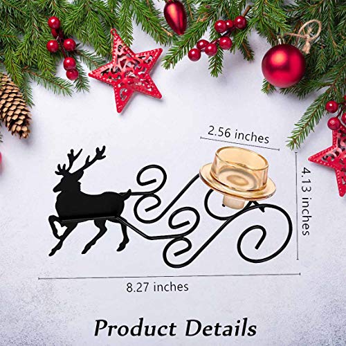 2 Pcs Xmas Reindeer Votive Candle Holders Home Decorative Candelabra Tealight Candle Stands Coffee Table Centerpiece Matte Black Iron Amber Glass Party Home Decor #TOP1