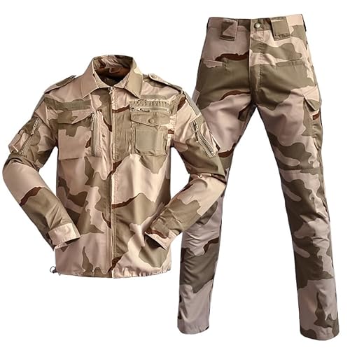 Military Tactical Uniform Jacket and Pants Sets Camo Camouflage Combat Uniform Army Men's Clothing Suit Airsoft Hunting Clothes Man Suits (Tricolor,XXL)