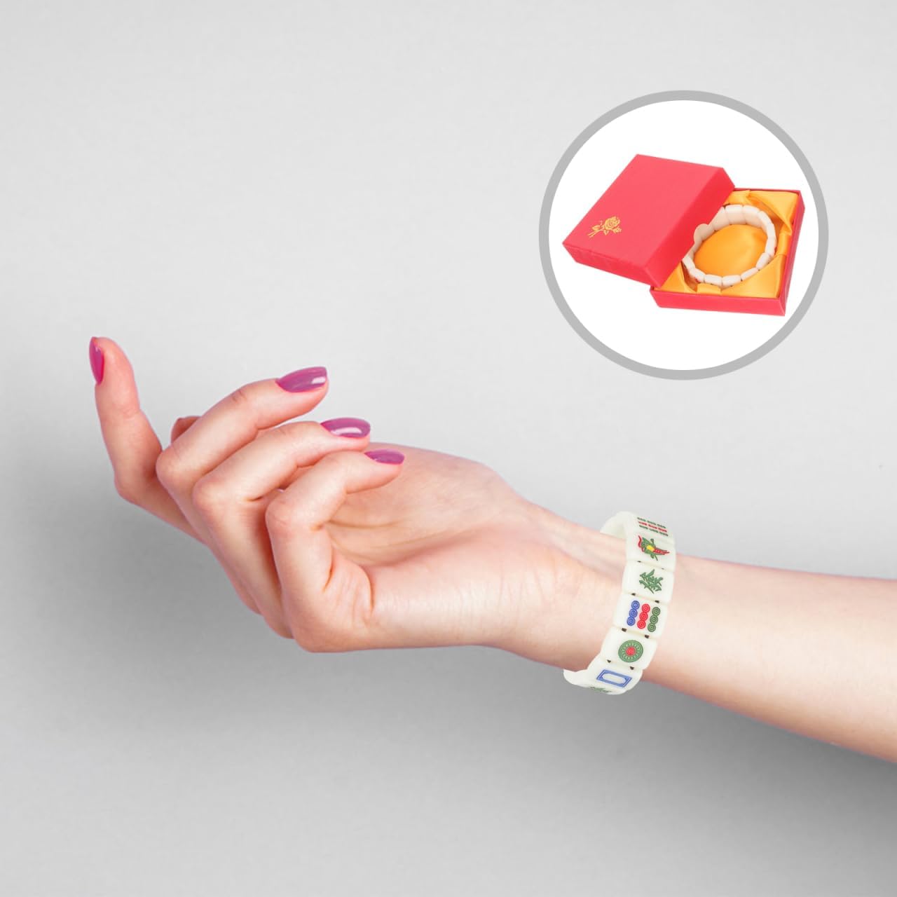Unomor Creative Mahjong Bracelet Elastic Acrylic Wrist Jewelry for Women Good Luck Valentines Day Special Occasions 2.55 Inch