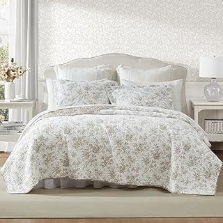 Laura Ashley - Queen Quilt Set, Reversible Floral Cotton Bedding with Matching Shams, Home Decor for All Seasons (Walled Garden Brown, Queen)