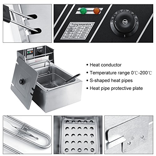 Elektrische friteuse mit öl,6L-Gewerbliche Fritteuse,Profi Gastronomie Kaltzonen Fritteuse mit Korb und Temperaturregler für den gewerblichen – Bild 4