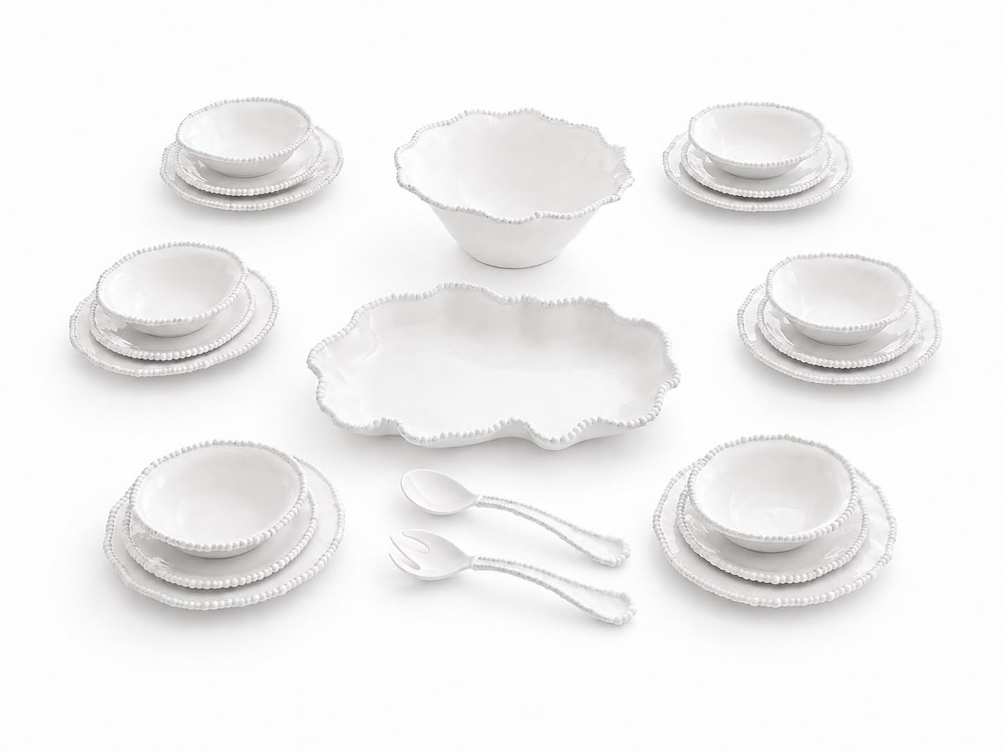 Service de Table en Mélamine Complet 22 Pièces, Blanc Neige