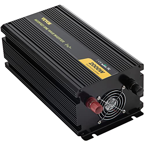 VEVOR Inversor de Corriente de Onda Sinusoidal Modificada 2000 W Convertidor de CC 12 V a CA 240 V para Automóvil con Pantalla LCD, Control Remoto, Indicador LED, Inversor para Camión, RV, Barco