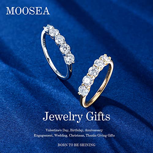 Moosea Moissanite 5 Stone Anniversary Rings For Women, D Color Vvs1 Clarity Conflict-Free Lab Created Diamond Rings 14K Yellow Gold Vermeil S925 Sterling Silver Moissanite Rings For Women Mom Gifts #TOP1