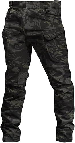 Miniatura 3 de WENKOMG1 Pantalones cargo elásticos para hombre, pantalones militares sólidoscamuflados, multifunción, múltiples bolsillos, pantalones tácticos