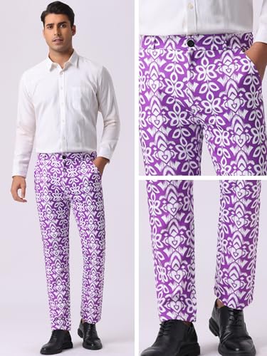 Retro Floral Dress Pants for Men's Flat Front Formal Paisley Flower Pattern Trouser4