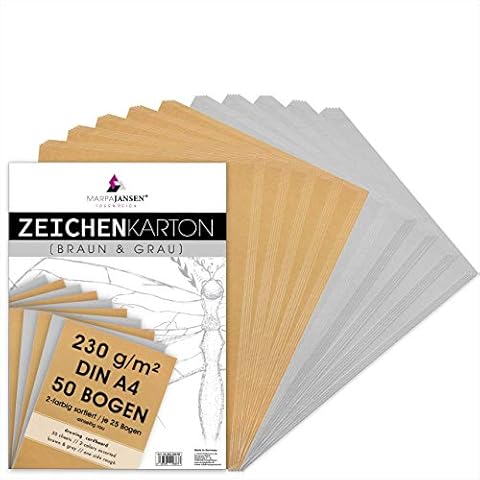 MarpaJansen Zeichenkarton in braun & grau Matt, DIN A4, 50 Bogen, 230g/m² fester Recyclingkarton für Skizzen, Zeichnungen und Kunstwerke Cover