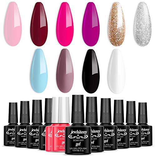 Gel Nail Polish Set - 10 Colors Gel Polish Kit Nail Gel Polish Soak Off LED Gel with Nail Manicure Kit Gel Top Coat Base Coat Nail Art Designs
