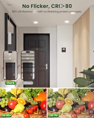 Forepin LED Einbaustrahler 230V 5W, LED Spots Flach Warmweiß 3000K, 68-80mm Loch Deckenspots, 450LM Bad Einbauleuchten, IP44 Ultra Flach Einbauspots für Badezimmer Küche Wohnzimmer, 12er Set