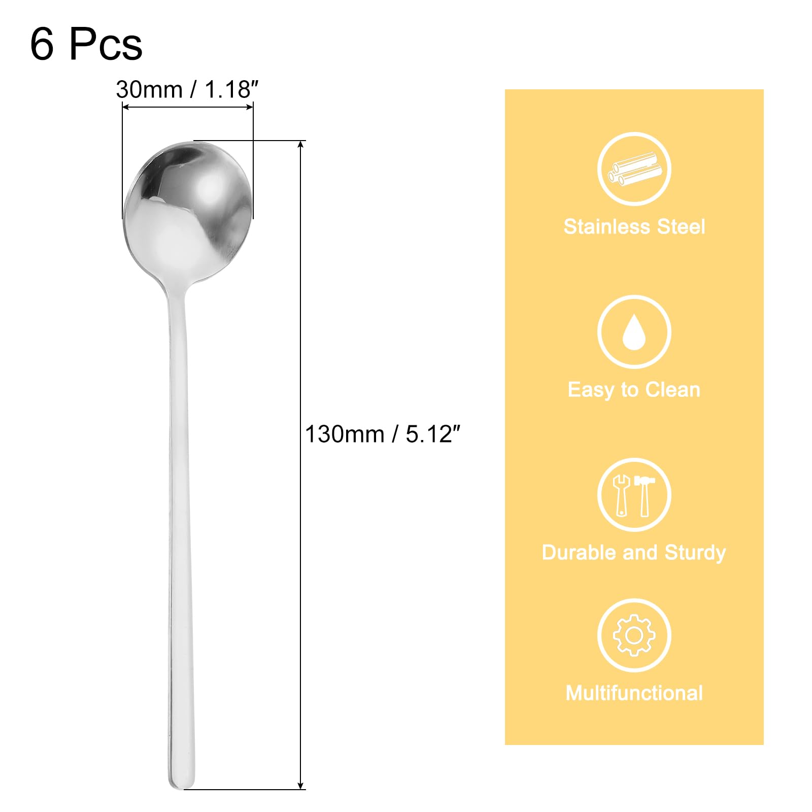 uxcell 6Pcs Stainless Steel Espresso Spoons 5 Inch Mini Coffee Spoon Teaspoon Mini Stirring Spoons for Coffee Dessert Ice Cream Cake Silver - Image 2