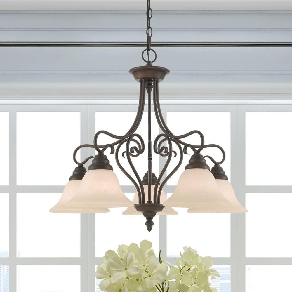 Livex Lighting 6135-91 Coronado 5 Light Brushed Nickel Chandelier with White Alabaster Glass