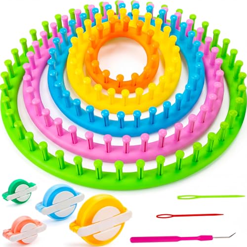 MCPINKY 12PCS Knitting Loom Set, Round Knitting Looms with Pom Pom Makers Hook for Hat Scarf Shawl Sweater Socks