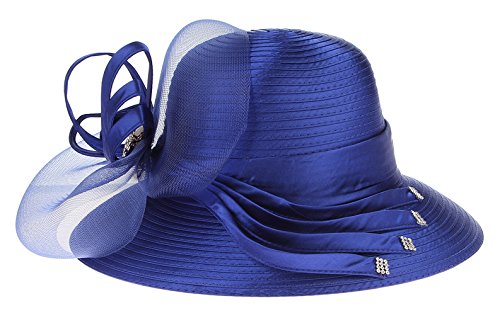 Y-BOA Chapeau Bibi Fleur Voilette Fedora Vintage Femme Mariage Cérémonie Capeline Bleu