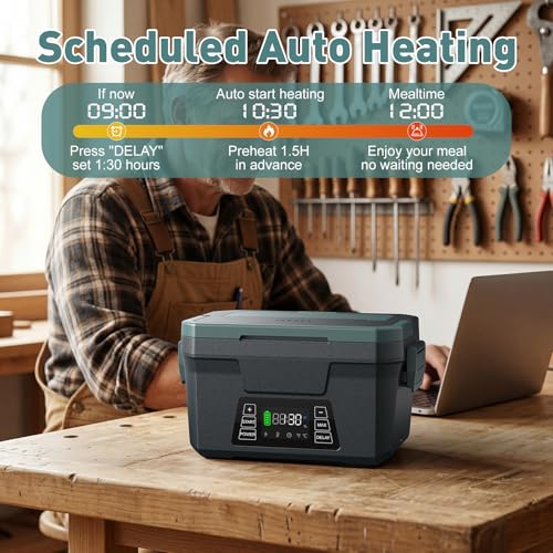 Image of Cordless Electric Lunch Box for Adults, APP Control Heated Lunch Box for Men, 18000mAh Battery Powered Portable Food Warmer w / Timer, Auto Heating 5-side Rechargeable 248F for Work /Outdoor /Gifts