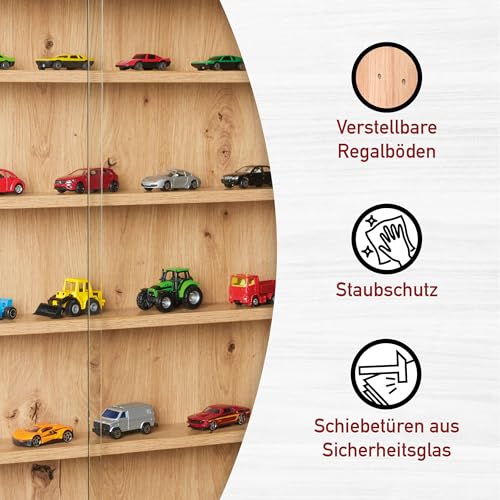 Inter Link - Sammlervitrine - Hängevitrine - Wandregal - Glasvitrine - Wandvitrine - Hängeregal - Schaukasten - MDF - Eiche Artisan Nachbildung (80x60x9.5 cm) Artisario