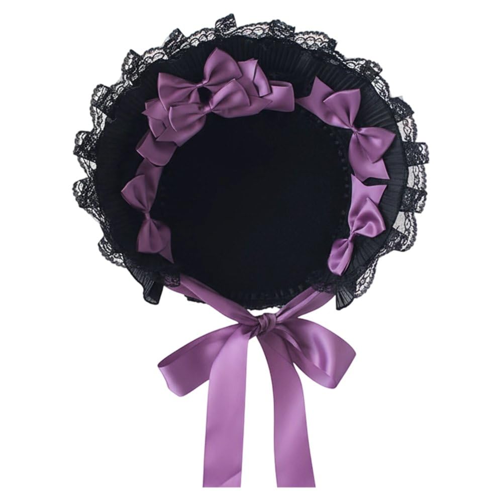 Fituenly Women's Purple Victorian Bonnets Victorian Lace Party Sun Hat Gothic Style Lolita Exhibition Hair Accessories Flat Hat For Girls