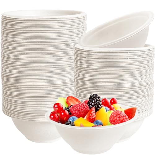 Tiaiidi 100 Pack 8 oz Disposable Paper Bowls Compostable Bagasse Bowls Small Biodegradable Heavy-Duty Bowls for Hot and Cold Food