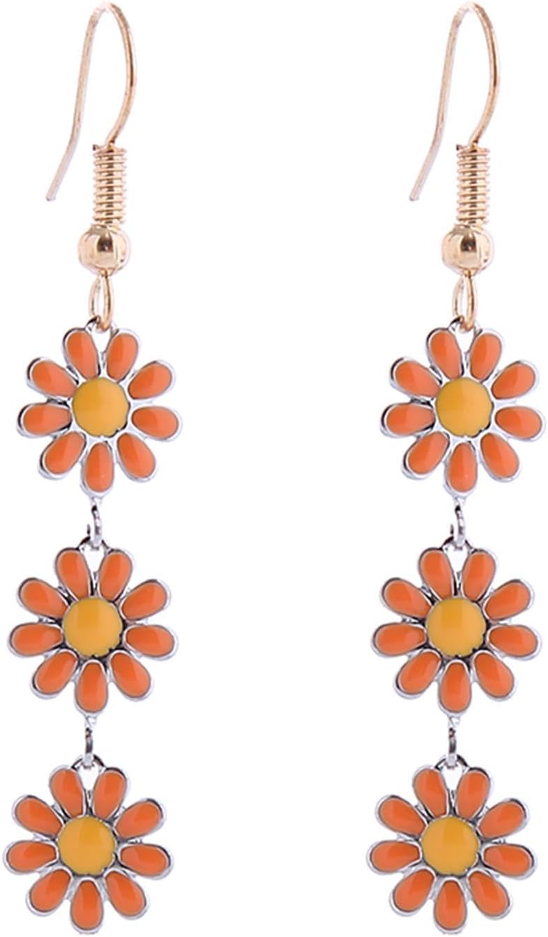 Colorful Long Daisy Flower Dangle Earrings Bohemian Sunflower Earrings for Women Girls Jewelry