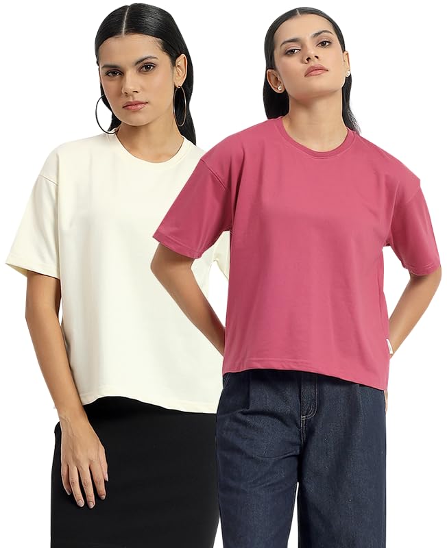 Image of Sleepynuts Women Oversized T-Shirt 220 GSM Heavyweight Cotton Rich Baggy Fit Drop Shoulder Round Neck Half Sleeve