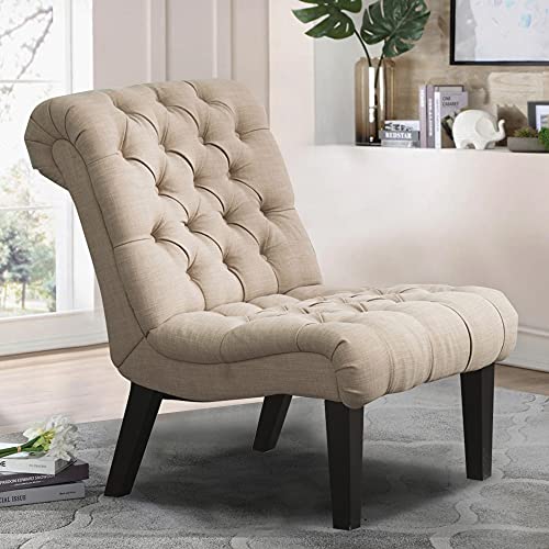Sillón tapizado botón caqui estructura madera miniatura 3