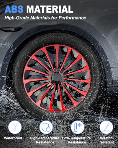 Image of ABX Hubcaps,16 inch hubcaps Set of 4, Wheel Rim Cover ABS Material, Snap On Car Truck SUV Replacement, for Toyota Camry Nissan Mazda etc, Black&Red