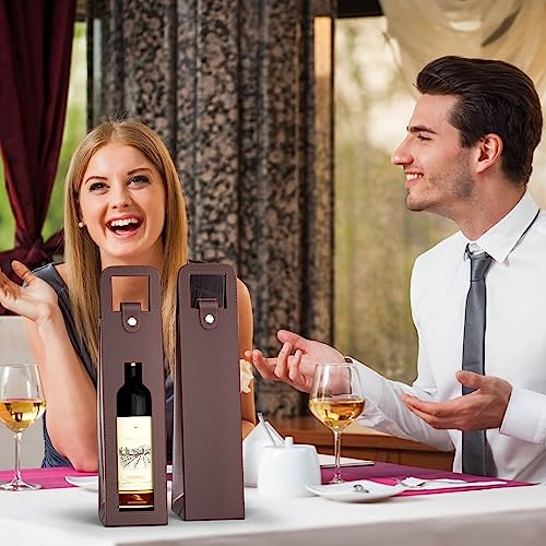 image for RYDDOY Wine Gift Bag, Reusable Leather Wine Tote Carrier, Single Bottl