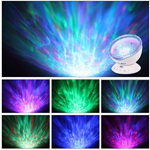 Light Projector, Ohuhu Remote Control Night Light Upgraded Ocean Wave Light Projector 7 Colors with Built-in Speaker