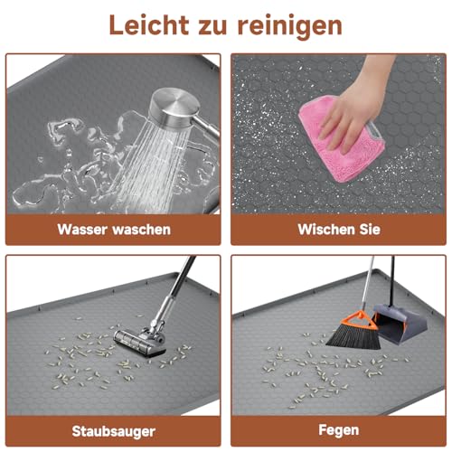Große Katzenklo Matte 80x56cm, Katzenstreu Matte aus Lebensmittelechtem Silikon, Wasserdicht Urinbeständiges Katzenmatte Katzenklo, Leicht zu Reinigen, Rutschfeste Katzenmatte für den Boden - Grau