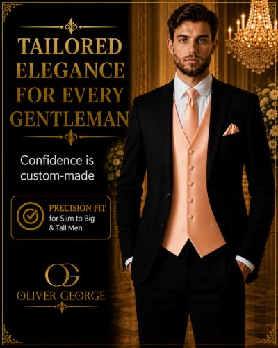 Image of Oliver George 4pc Men's Solid Formal Suit Waistcoat Tuxedo Dress Vest Necktie Bowtie Handkerchief Set for Suit or Tuxedo