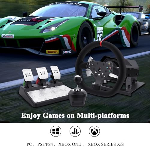 PXN V10 Force Feedback Gaming Steering Wheel and Pedals and Gear Shifter, 270/900° Racing Wheel, Suede Leather Gaming Wheel, Steering Wheel for PC, PS4, Xbox One, Xbox Series X/S - Image 3