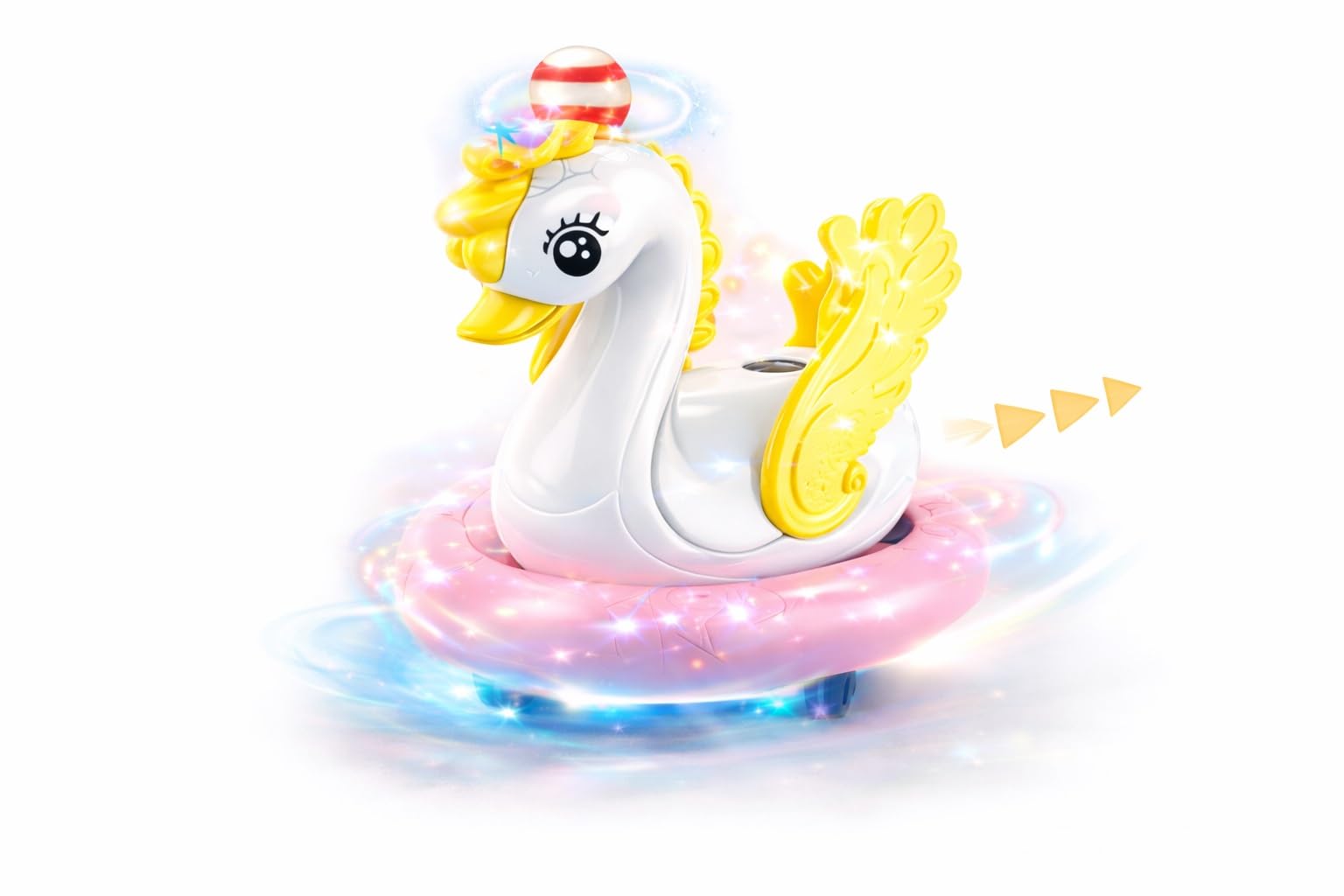 PB Prime Brands Musical Swan Toy with Blowing Ball | Lights & Music | Bump and Go Action | Battery Operated Kids Toy for Toddlers & Babies (White)