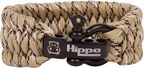 Hippo Survival Paracord Bracelet with Black Metal Shackle and Adjustable Size - Desert Camo