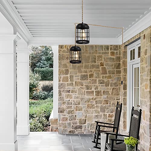 Flashell Plug In Pendant Light,Industrial Hanging Fixtures With 16Ft Hemp Cord And On/Off Switch,Black Cage Ceiling Lamp For Kitchen Island Dining Room Bedroom,2 Pack #TOP5