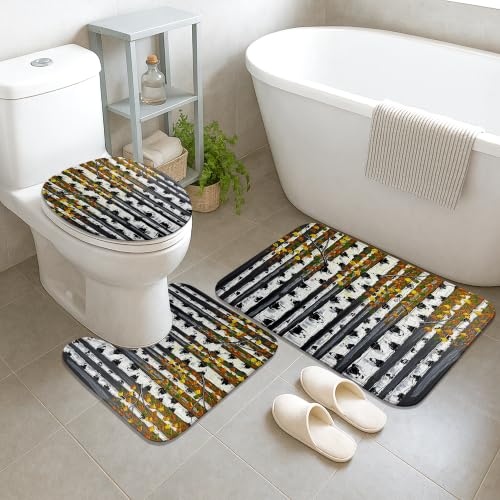Rideau de douche imperméable avec tapis anti-éclaboussures motif feuille - 6