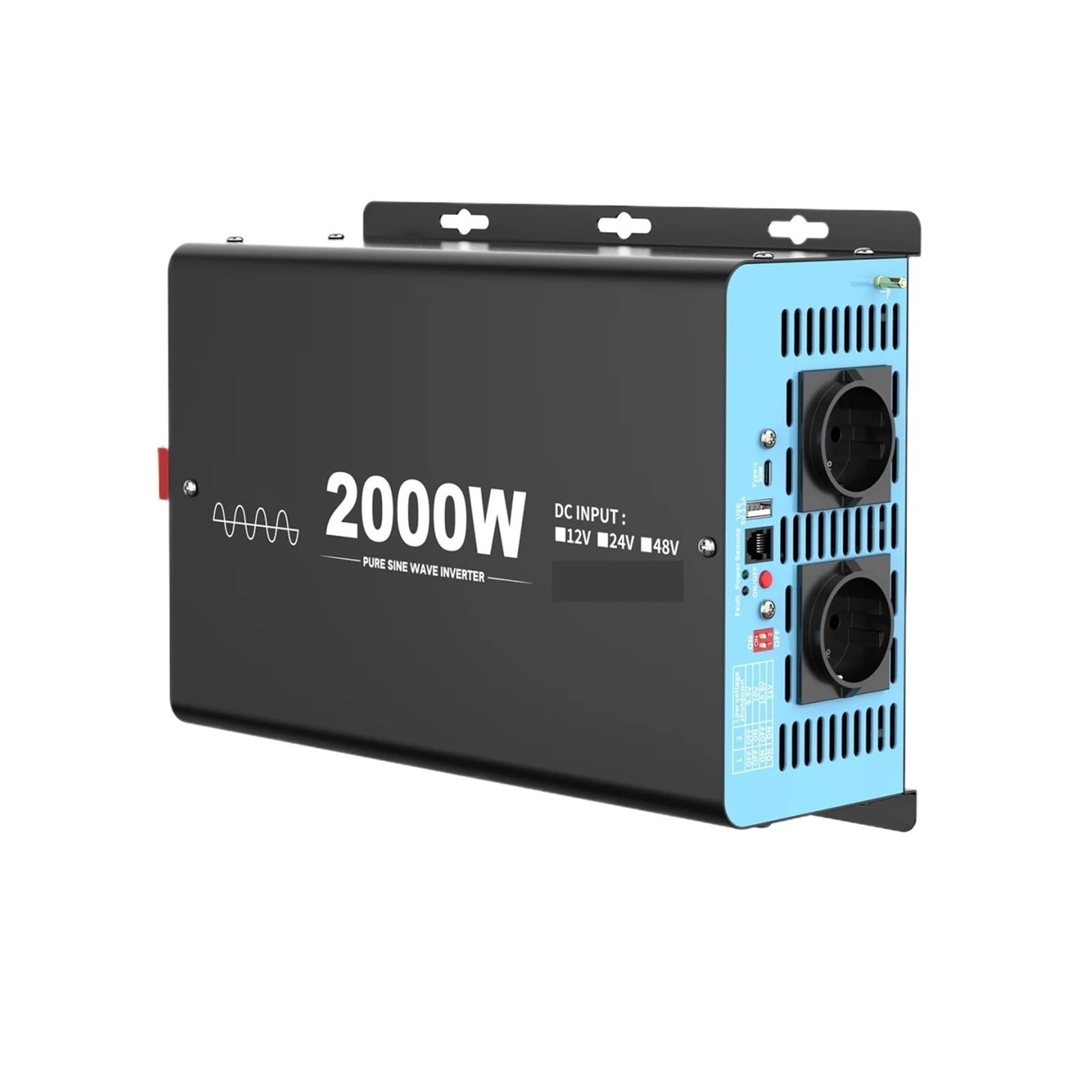 Falownik sinusoidalny 2000 W, moc szczytowa 4000, prąd stały 12 V na zmienny 230, 50 Hz, LCD, samochodowy, konwerter woltomierza, Wydajny, gotowy na energię słoneczną