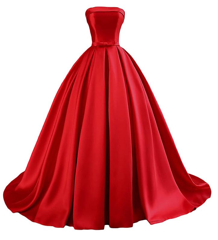 Women's Strapless Satin Prom Dresses Long A-line Formal Evening Party Gowns with Pockets
