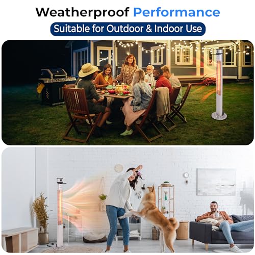 Image of SereneLife Infrared Patio Heater, 1500W Electric Standing with Remote Control, IP44 Approved, Odorless, Three Power Settings, Indoor /Outdoor for Restaurant, Backyard, Garage, Decks