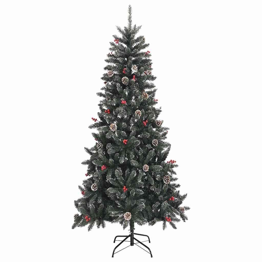 Albero di Natale artificiale verde, 210 cm, in PVC e acciaio, con luci a