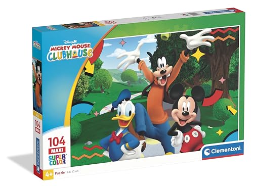 Clementoni - Puzzle per Bambini 104 Pezzi Supercolor Maxi, per Bambini 4+ Anni, Illustrazione Mickey Mouse, Idea Regalo, Made in Italy, 62x42 cm, 25018